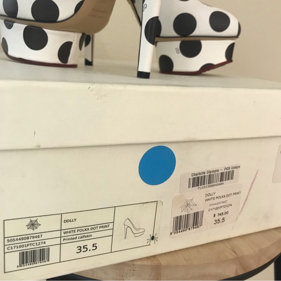 NIB! Rare! Charlotte Olympia Dolly Polka Dot Pump Heels 35.5 US 5.5 Black White - Picture 13 of 14
